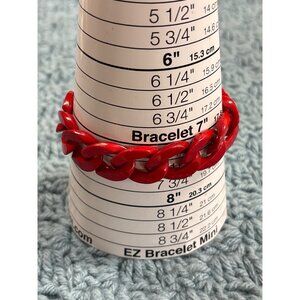 Vintage Red Plastic Chain Bracelet Silvertone Clasp 7.5 - 9.5 inches Long